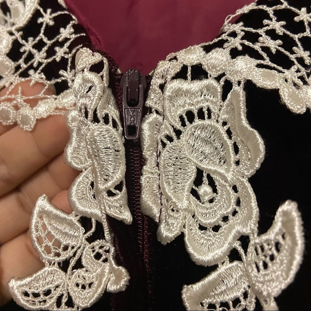 vintage jessica mcclintock velvet crochet detail long sleeves dress Size 4 - Picture 8 of 10